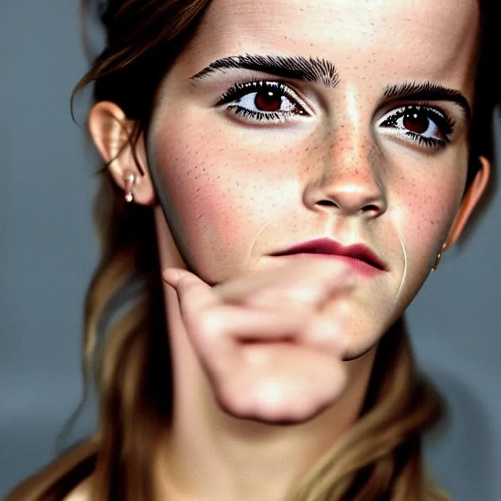 Prompt: emma watson looking forward. left angle. portrait by martin schoeller. detailed, 4 k, morning hour.