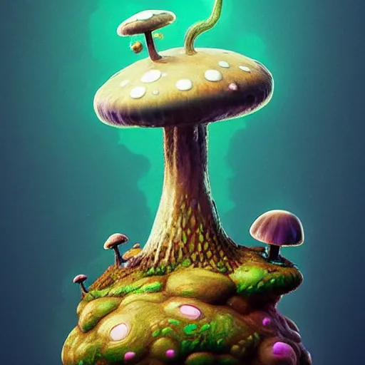 Image similar to sentient mushroom pokemon:: by beeple and James Gilleard and Justin Gerard :: ornate, dynamic, particulate, intricate, elegant, highly detailed, centered, artstation, smooth, sharp focus, photoreal octane render, 3d