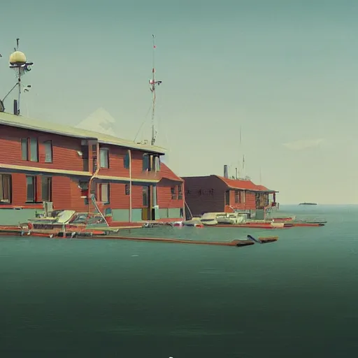 Image similar to yachting club by simon stalenhag