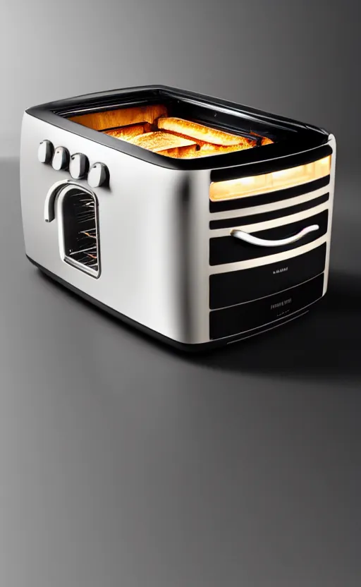 Image similar to a stylish electric toaster oven ; designed by marc newsom, zaha hadid, blonde, joseph and joseph, dieter rams ; natural materials ; industrial design ; behance ; le manoosh ; pinterest ; if design award ; reddot design award