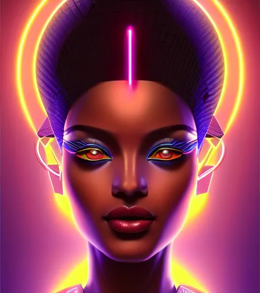 Image similar to symmetry!! egyptian goddess of technology, solid cube of light, hard edges, product render retro - futuristic poster scifi, lasers and neon circuits, brown skin beautiful egyptian goddess, intricate, elegant, highly detailed, digital painting, artstation, concept art, smooth, sharp focus, illustration, dreamlike, art by artgerm