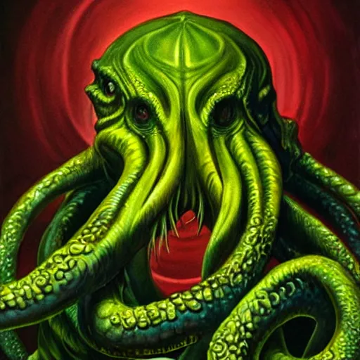 Image similar to ultra - realistic portrait painting of cthulhu. art by larry elmore. 4 k. ultra - realistic. highly detailed. epic lighting