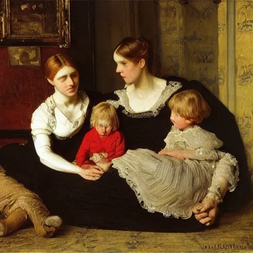 Image similar to by millais, painting of victorian mummies, 8 k, highly detailed,