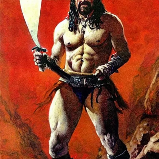 Image similar to full body portrait of walter white as conan the barbarian by frank frazetta