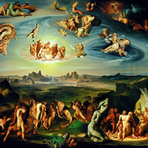 Prompt: creation of life, detailed baroque oil painting
