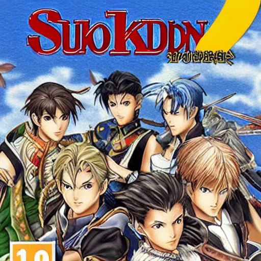 Prompt: suikoden, playstation, cover art