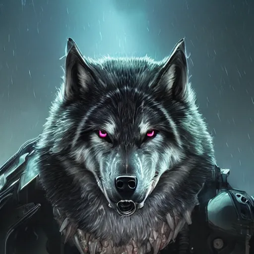 Image similar to an amazing portrait of an angry cyborg wolf, apex predator. intricate, epic lighting, cinematic composition, hyper realistic, 8 k resolution, unreal engine 5, by artgerm, tooth wu, dan mumford, beeple, wlop, rossdraws, james jean, marc simonetti, artstation