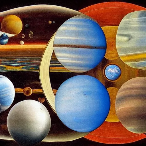 Prompt: planets in a pan looking like a clock by salvador dali