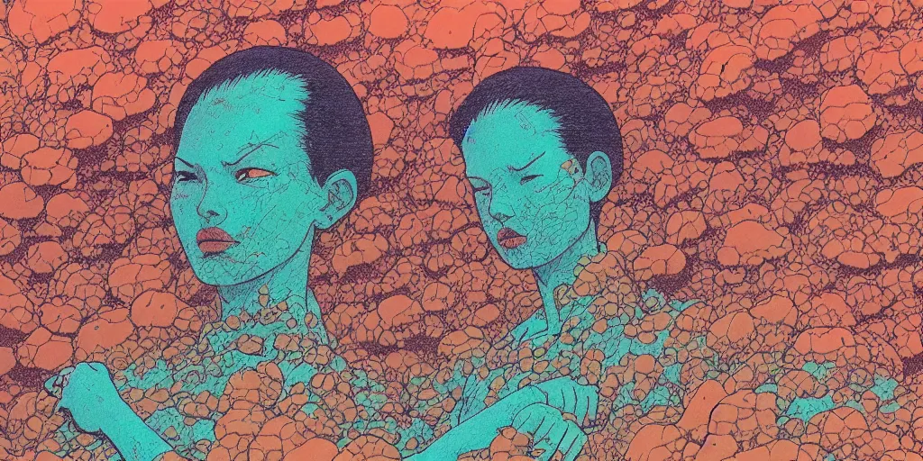 Prompt: risograph grainy drawing vintage sci - fi, satoshi kon color palette, gigantic gundam full - body covered in dead coral reef, 1 9 8 0, kodachrome, natural colors, comicbook spreadsheet, codex seraphinianus painting by moebius and satoshi kon and dirk dzimirsky close - up portrait