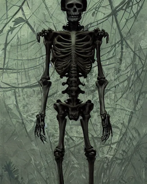 Prompt: skeleton made of weed leaves, scifi character portrait by greg rutkowski esuthio craig mullins