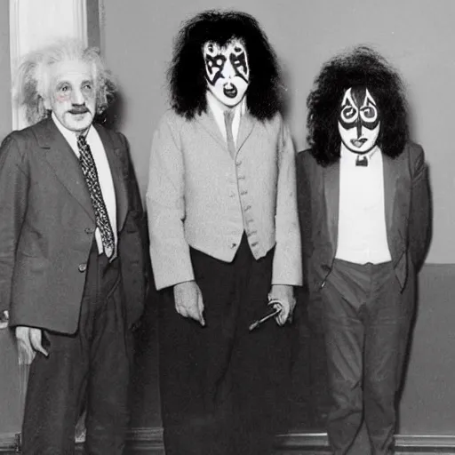 Image similar to albert einstein as a member of the band kiss
