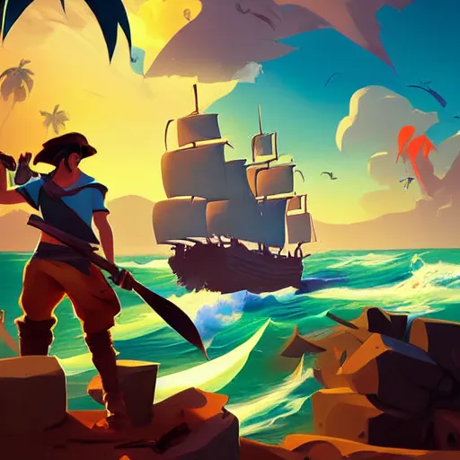 Image similar to painting treasure on sea of thieves game smooth median photoshop filter cutout vector, behance hd by jesper ejsing, by rhads, makoto shinkai and lois van baarle, ilya kuvshinov, rossdraws global illumination