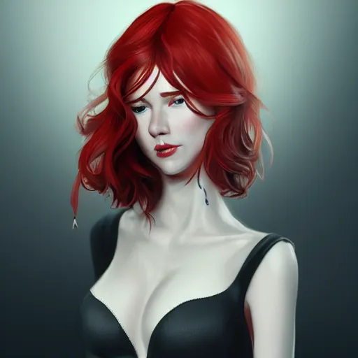 Image similar to a woman wearing a stylish outfit, red hair, highly detailed, digital painting, artstation, concept art, smooth, sharp focus, illustration