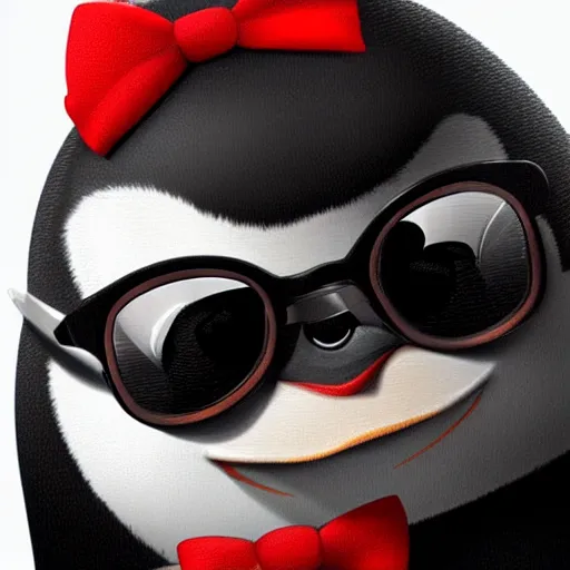 Prompt: beautiful digital art of a cute penguin wearing a black coat with a red necktie and sunglasses, highly detailed, trending on artstation, digital art, 4k