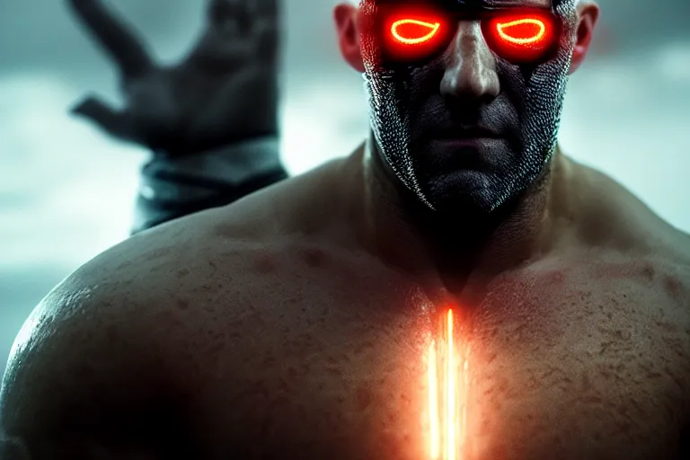 Image similar to ultra realistic, cinematic, jason statham as masked jaguar god superhero, detailed, deep focus, movie still, dramatic lighting, ray tracing, by michal karcz and yoshitaka amano