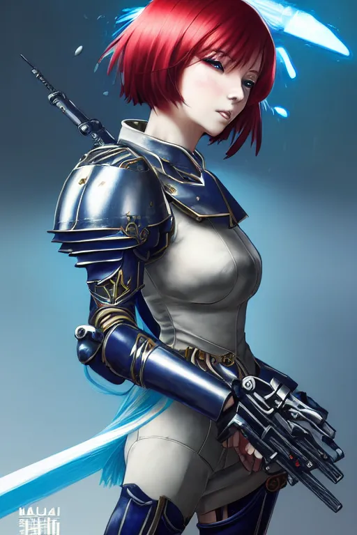 Image similar to portrait of Anime sister of battle, Warhammer 40000, cute-fine-face, red-short-hair pretty face, realistic shaded Perfect face, fine details. Anime. realistic shaded lighting by Ilya Kuvshinov katsuhiro otomo ghost-in-the-shell, magali villeneuve, artgerm, rutkowski, WLOP Jeremy Lipkin and Giuseppe Dangelico Pino and Michael Garmash and Rob Rey