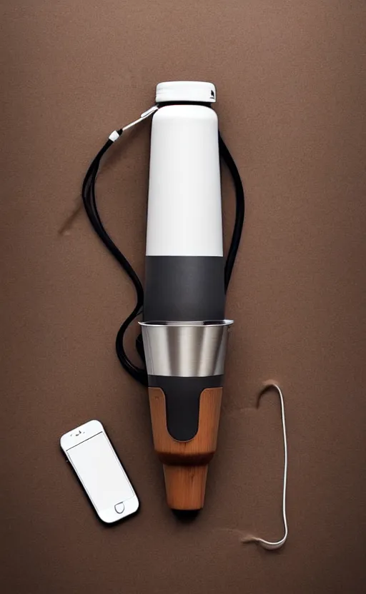 Image similar to a stylish handheld electric beverage mixer ; natural materials ; industrial design ; behance ; le manoosh ; pinterest ; if design award ; reddot design award