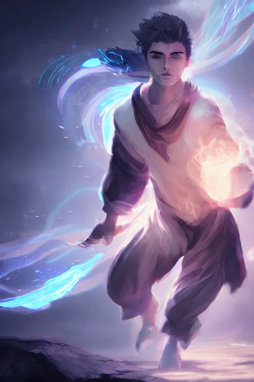 Image similar to a human elemental sorcerer, blurred environment background, epic magic effects, white skin, portrait, male, sharp focus, digital art, concept art, post processed, dynamic lighting, by emylie boivin and rossdraws