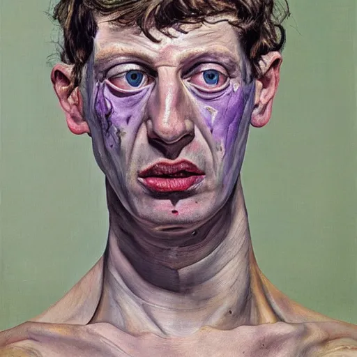 Prompt: high quality high detail painting by lucian freud, hd, purple scars