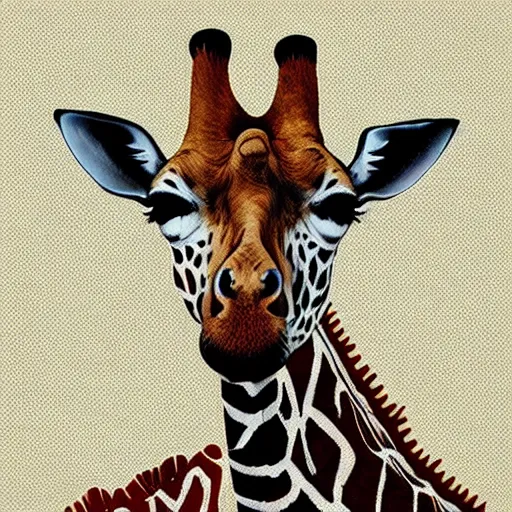 Prompt: “painted giraffe portrait, dotart, album art in the style of James Jean”