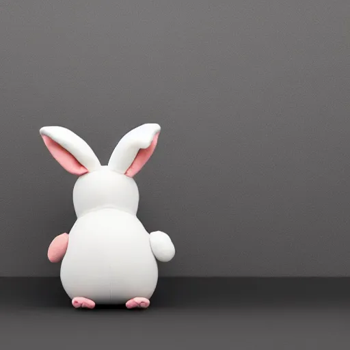 Image similar to cute fumo plush of a rabbit blobcreature, negative space, black and white, anime, vray