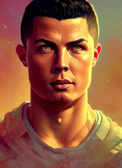 Image similar to highly detailed portrait of ronaldo phenomenal, stephen bliss, unreal engine, fantasy art by greg rutkowski, loish, rhads, ferdinand knab and lois van baarle, ilya kuvshinov, rossdraws, tom bagshaw, alphonse mucha, global illumination, detailed and intricate environment