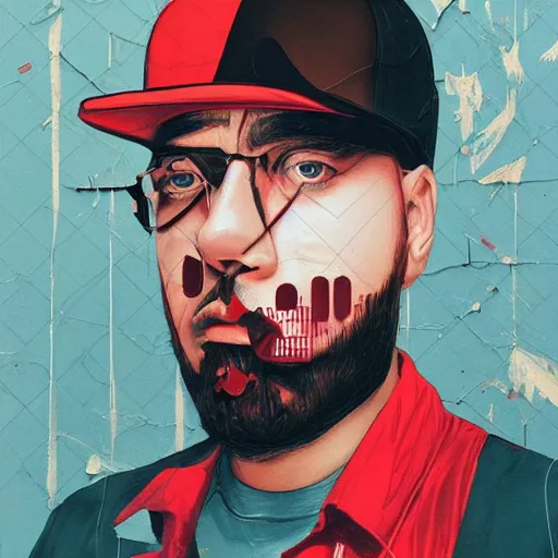 Prompt: the German rapper SIDO in a picture by Sachin Teng, dark vibes, Realistic Painting , Organic painting, Matte Painting, geometric shapes, hard edges, graffiti, street art:2 by Sachin Teng:4