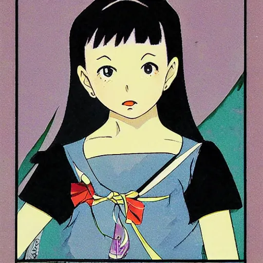 Image similar to a vintage portrait of a girl made by rumiko takahashi ( 1 9 9 0 )
