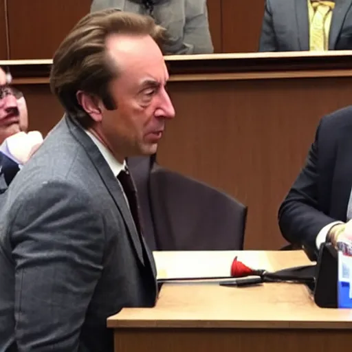 Image similar to Saul Goodman in court with Elon Musk