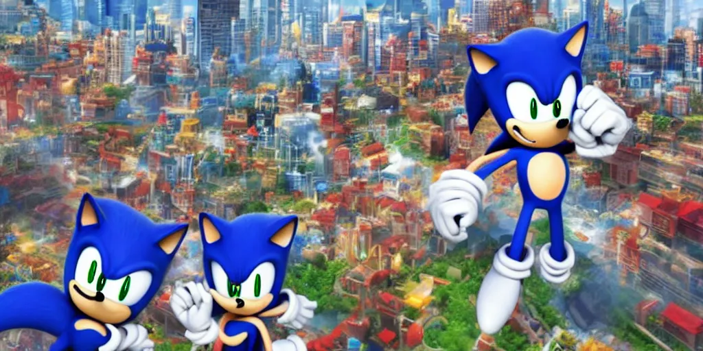 Image similar to sonic the hedgehog, Esthetic, calm, city,