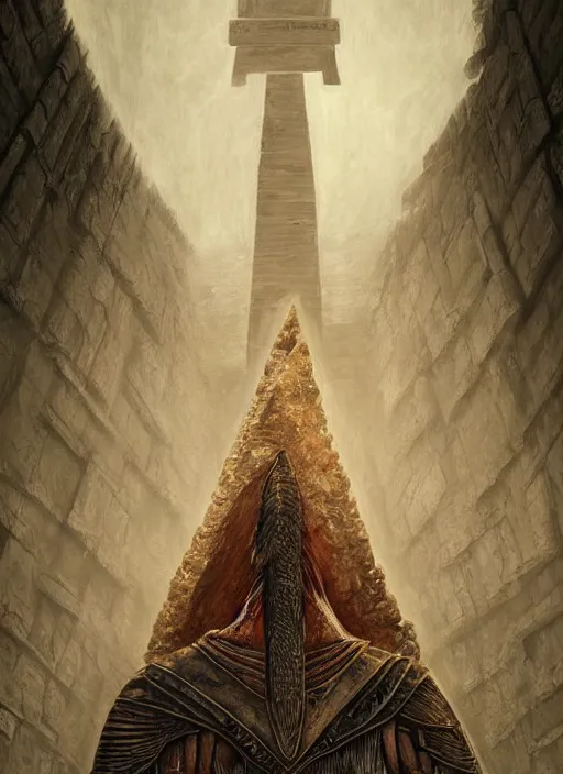 Image similar to digital _ painting _ of _ pyramid head mayan god of death _ by _ filipe _ pagliuso _ and _ justin _ gerard _ symmetric _ fantasy _ highly _ detailed _ realistic _ intricate _ port