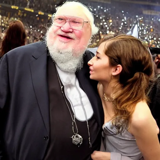 Image similar to george rr martin making out with cerci lannister