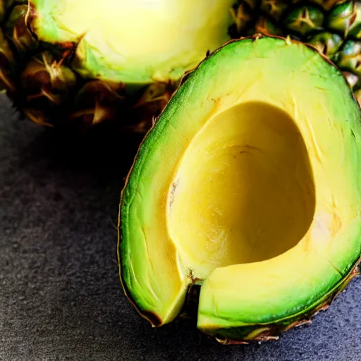 Prompt: avocado that looks like pineapple, hyper real, food photography