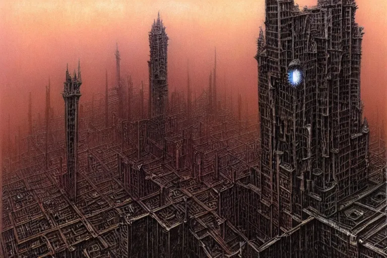 Image similar to monsters'city by luis royo and wayne barlowe, beksinski