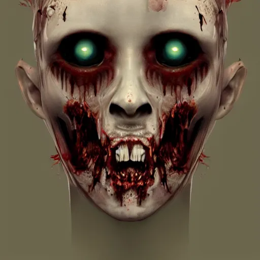 Image similar to decayed zombie face, symmetrical, artstation