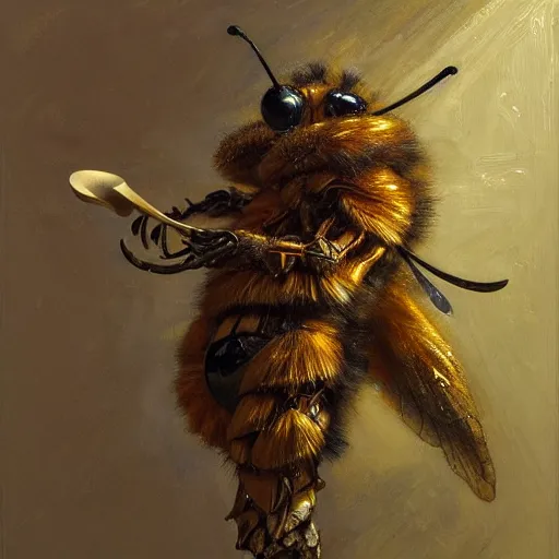 Prompt: highly detailed fork in the form of a bee, art by donato giancola, eugene delacroix, ruan jia, carl larsson, peter mohrbacher. trending on artstation, intricate details, energetic composition, concept art, illustration, elegant art, global illumination