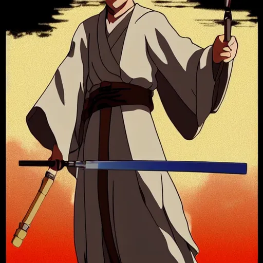 Prompt: Obi-Wan Kenobi as an anime character from Studio Ghibli. Extremely detailed. Beautiful. 4K.