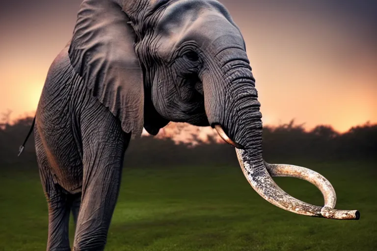 Prompt: an elephant horse!!! hybrid!, hyper realistic!!, realistic lighting!! at night, moonlight, wildlife photographer of the year!!!, bold natural colors, national geographic, hd, wide angle, 8 k