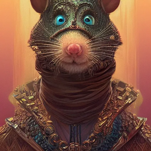 Image similar to a detailed portrait of a rat guardian with a key, by victo ngai and justin gerard, digital art, realistic painting, very detailed, fantasy, high definition, cinematic light, dnd, trending on artstation