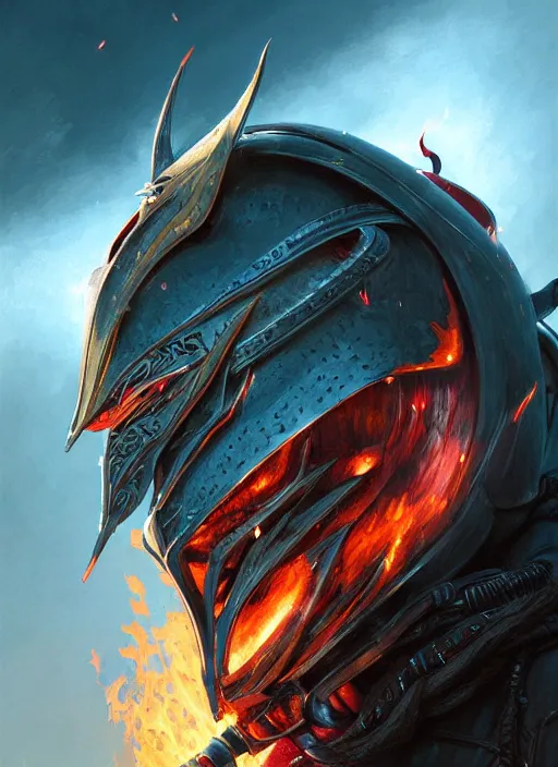 Image similar to highly detailed portrait of knight's helmet reflecting red dragon reflection detailed, 8 k blocking flames fire, green eyes, fantasy art by by simon bisley, loish, rhads, ferdinand knab, makoto shinkai and lois van baarle, ilya kuvshinov, rossdraws, tom bagshaw, global illumination, radiant light, detailed and intricate environment