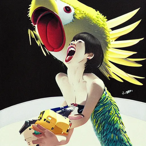 Image similar to illustration of big bird losing it by ilya kuvshinov katsuhiro otomo