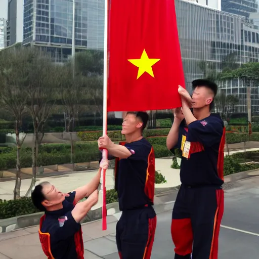 Prompt: Chinese John Cena wielding the CCP flag