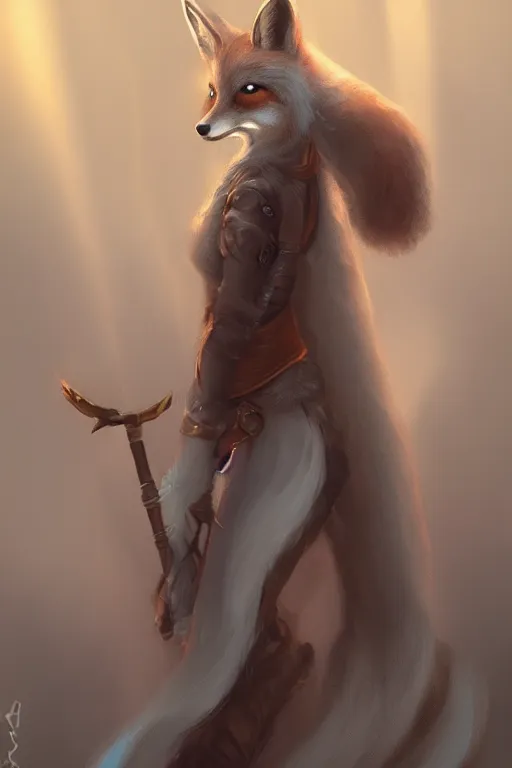 Image similar to an anthropomorphic medieval fox with a fluffy tail, backlighting, trending on artstation, digital art, furry art, trending on furaffinity, fantasy art, by kawacy