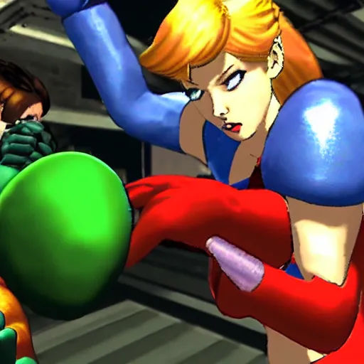 Prompt: samus aran punching ridley in the throat