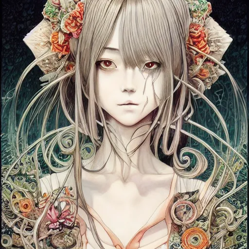 Image similar to beautiful anime girl portrait painted in jacek yerka aykut aydogdu and leslie zhang style drawn by vania zouravliov and takato yamamoto, inspired by cyberpunk, intricate acrylic gouache painting, high detail, sharp high detail, artstation, manga and anime