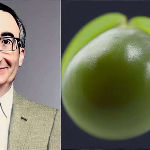 Prompt: a photo of an olive that looks like john oliver