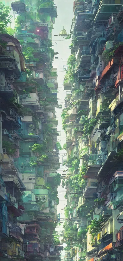 Prompt: Downtown solarpunk utopia, clean streets, green, optimistic, clean and sharp colors, by studio ghibli and greg rutkowski