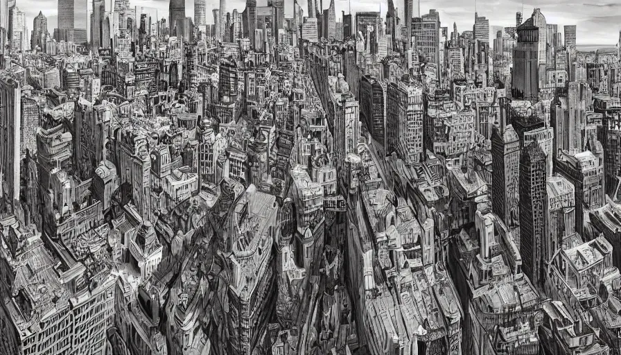 Prompt: view of downtown new york as a medieval city, digital art, highly detailed, intricate, beautiful, concept art, medieval, trending on artstation