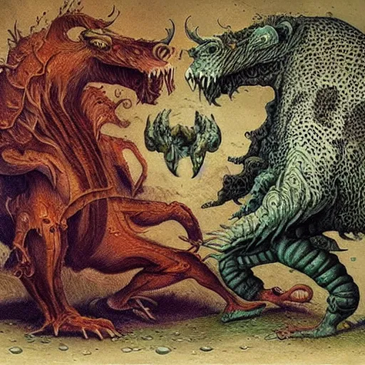 Image similar to bizarre bestiary of repressed unconscious emotional monsters and creatures