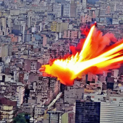 Prompt: a high-quality photo of a thermonuclear explosion in the middle of Buenos Aires, debris flying everywhere